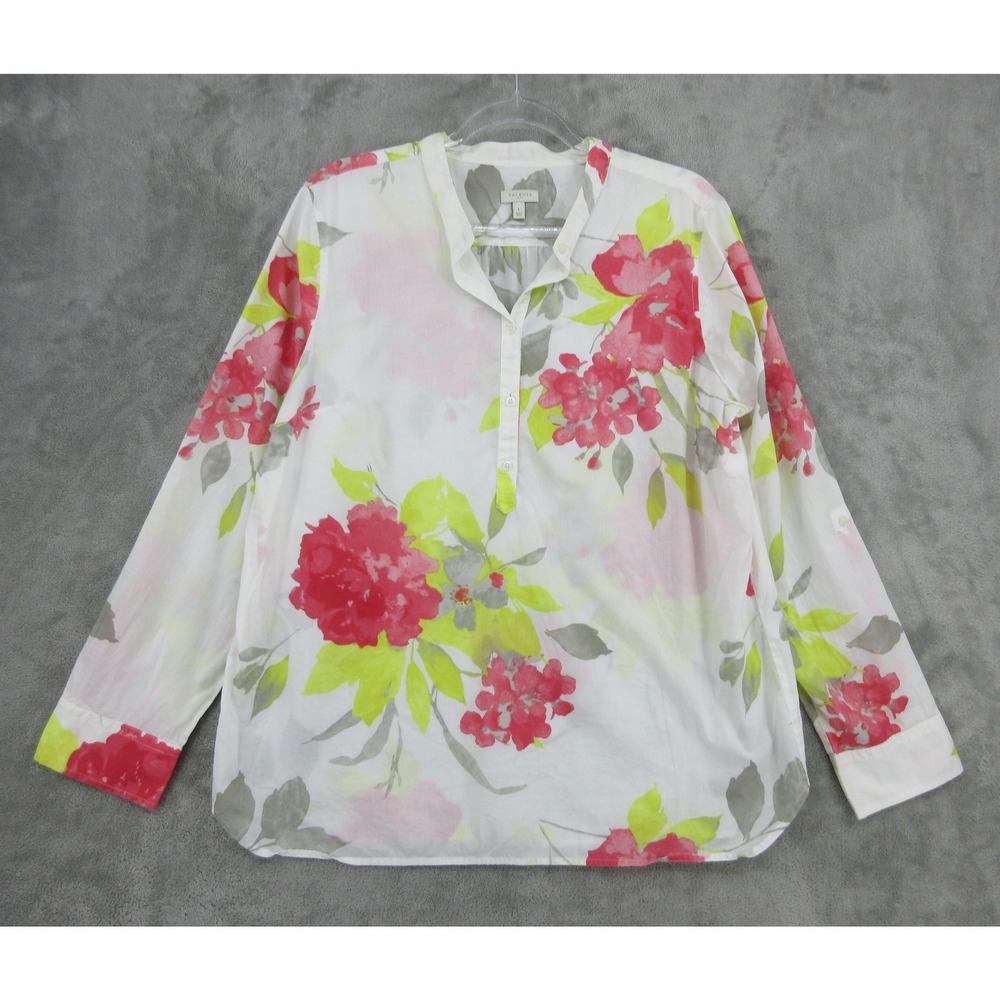 Talbots Shirt Womens Size L Floral Cotton Button Front Relaxed Feminine Romantic
